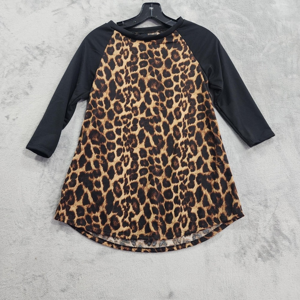 Agnes & Dora Top Womens XXS Taupe Black Leopard Raglan 3/4 Sleeve Everyday Tee